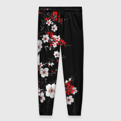 Женские брюки 3D Белая и красная сакура - цветение