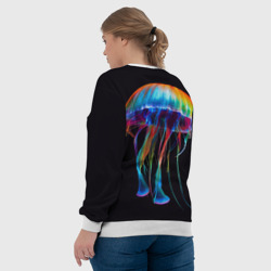 Свитшот с принтом Яркая медуза на спине для женщины, вид на модели сзади №3. Цвет основы: белый