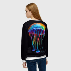 Свитшот с принтом Яркая медуза на спине для женщины, вид на модели сзади №2. Цвет основы: белый