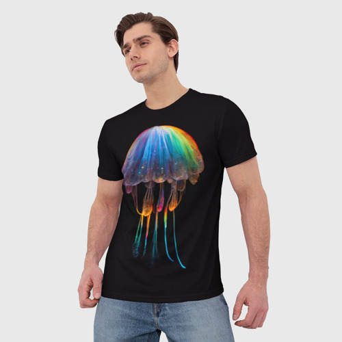 Мужская футболка 3D с принтом Яркая медуза на глубине рисунок, фото на моделе #1