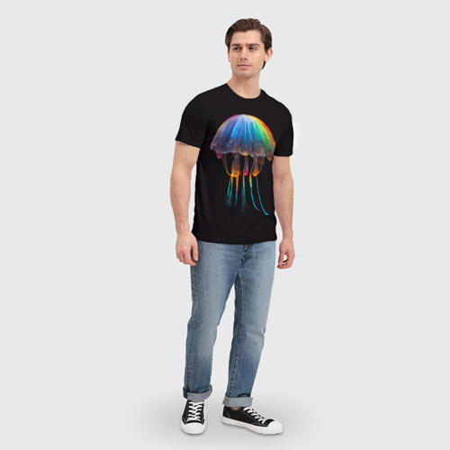 Мужская футболка 3D с принтом Яркая медуза на глубине рисунок, вид сбоку #3