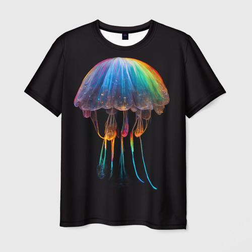 Мужская футболка 3D с принтом Яркая медуза на глубине рисунок, вид спереди #2
