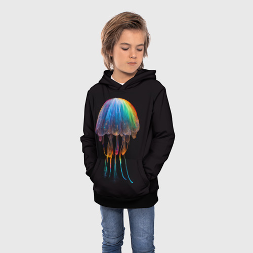Детская толстовка 3D Яркая медуза на глубине рисунок, цвет черный - фото 3