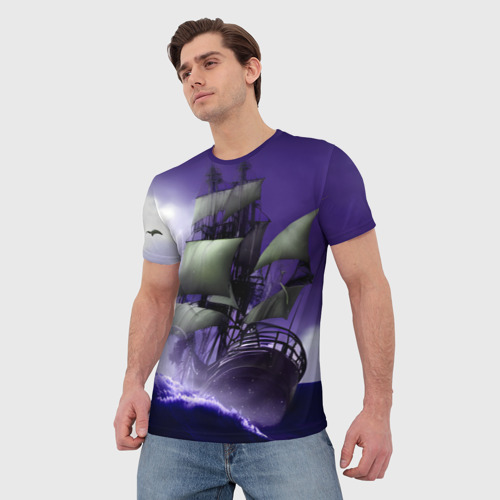 Мужская футболка 3D Корабль и шторм, цвет 3D печать - фото 3