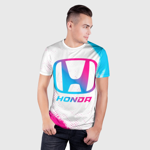 Мужская футболка 3D Slim Honda neon gradient style, цвет 3D печать - фото 3