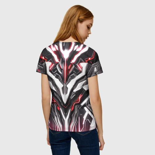 Женская футболка 3D Неоновая кибер броня красная, цвет 3D печать - фото 4