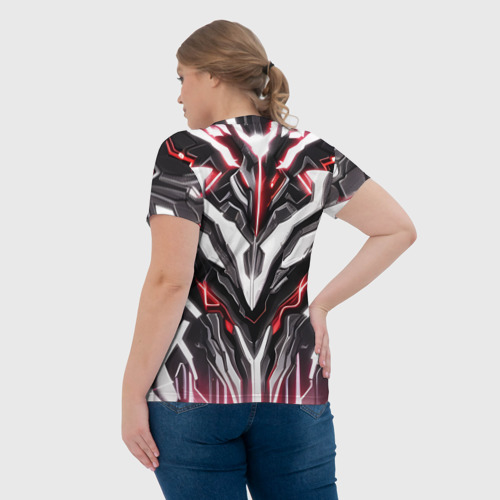 Женская футболка 3D Неоновая кибер броня красная, цвет 3D печать - фото 7