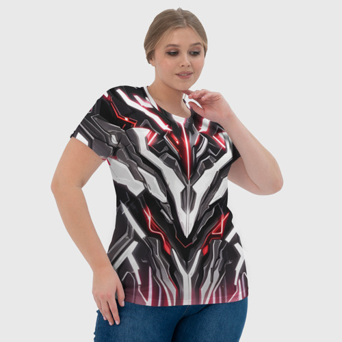 Женская футболка 3D Неоновая кибер броня красная, цвет 3D печать - фото 6