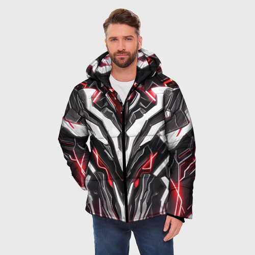 Мужская зимняя куртка 3D Неоновая кибер броня красная, цвет черный - фото 3