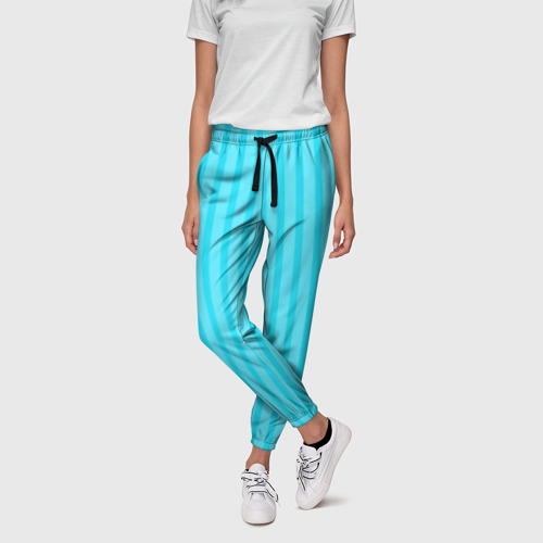 Женские брюки 3D с принтом Полосатый голубой, фото на моделе #1