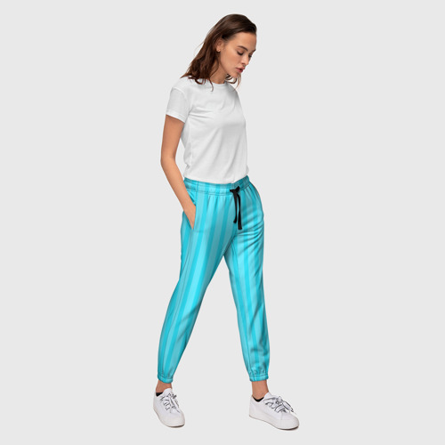 Женские брюки 3D с принтом Полосатый голубой, вид сбоку #3