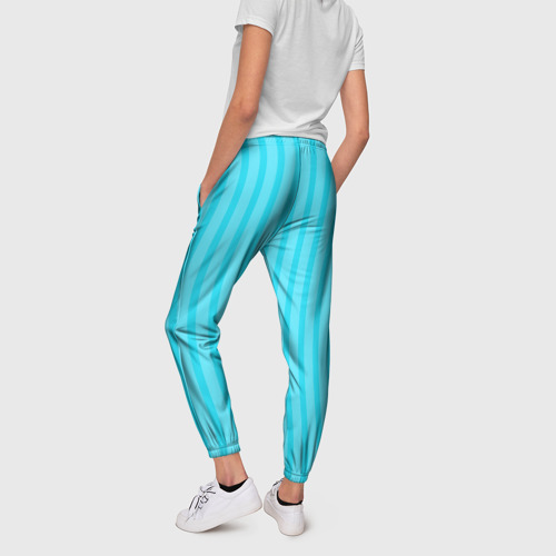 Женские брюки 3D с принтом Полосатый голубой, вид сзади #2