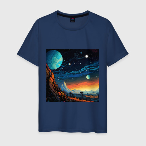 Мужская футболка хлопок Космос в стиле комиксов, цвет темно-синий