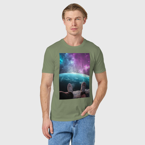 Мужская футболка хлопок Шаг в космосе, цвет авокадо - фото 3