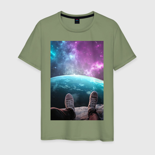 Мужская футболка хлопок Шаг в космосе, цвет авокадо