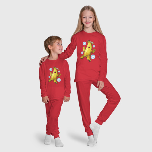 Детская пижама с лонгсливом хлопок Банан с В-баксами Фортнайт, цвет красный - фото 9