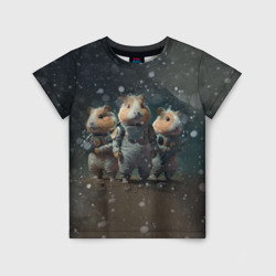 Детская футболка 3D Морские свинки в комбинезонах на марсе