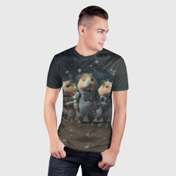 Мужская футболка 3D Slim Морские свинки в комбинезонах на марсе - фото 2