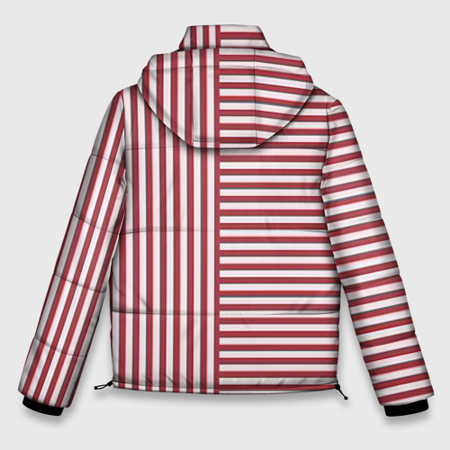 Мужская зимняя куртка 3D с принтом Красный полосатый фон, вид сзади #1