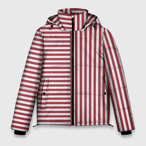 Мужская зимняя куртка 3D с принтом Красный полосатый фон, вид спереди #2