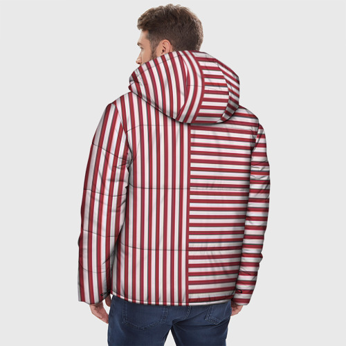 Мужская зимняя куртка 3D с принтом Красный полосатый фон, вид сзади #2