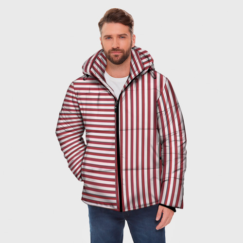 Мужская зимняя куртка 3D с принтом Красный полосатый фон, фото на моделе #1