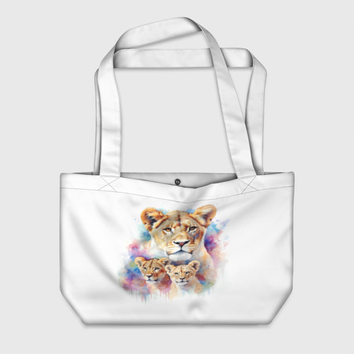 Пляжная сумка 3D Львица мама с двумя львятами