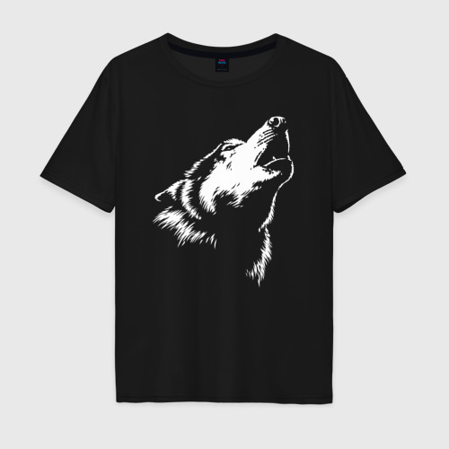 Мужская футболка хлопок Oversize Волк воет, цвет черный