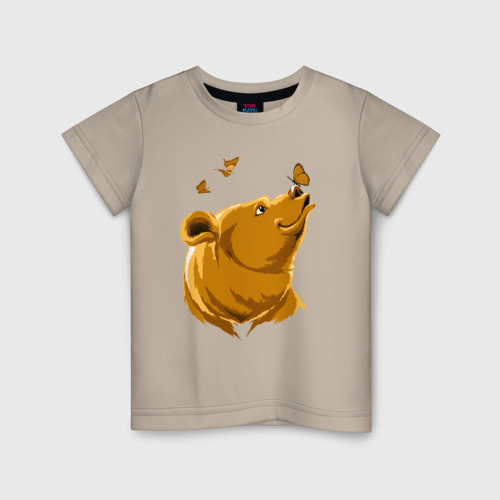 Детская футболка хлопок с принтом Медведь и бабочки, вид спереди #2