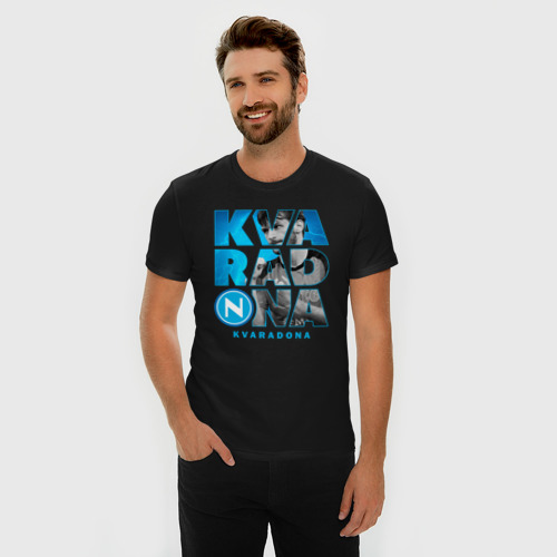 Мужская футболка хлопок Slim Хвича Кварацхелия Кварадона Наполи, цвет черный - фото 3