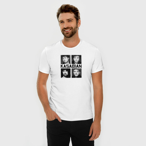 Мужская футболка хлопок Slim с принтом Kasabian музыканты, фото на моделе #1