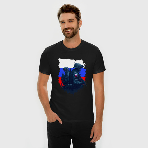 Мужская футболка хлопок Slim Военные РФ и флаг - neuro art, цвет черный - фото 3