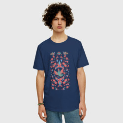 Мужская футболка хлопок Oversize Орнамент с птицами в стиле пермогорской росписи - фото 2