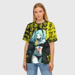 Женская футболка oversize 3D Ребекка в куртке - Киберпанк - фото 2