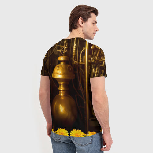 Мужская футболка 3D с принтом Девушка с ретро флорариумом, вид сзади #2