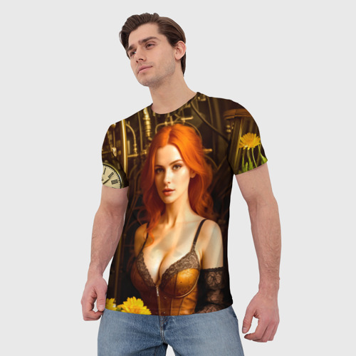 Мужская футболка 3D с принтом Девушка с ретро флорариумом, фото на моделе #1