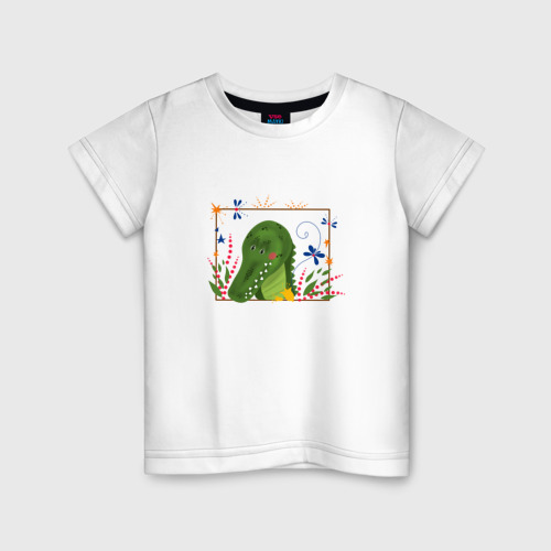 Детская футболка из хлопка с принтом Портрет крокодила, вид спереди №1