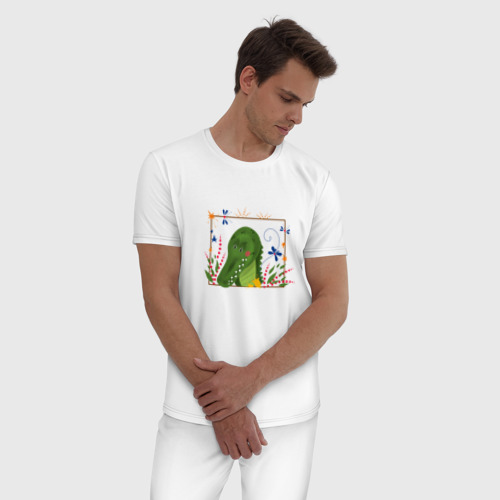 Мужская пижама хлопок Портрет крокодила, цвет белый - фото 3