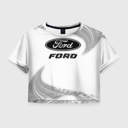 Женская футболка Crop-top 3D Ford Speed на светлом фоне со следами шин