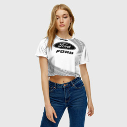 Женская футболка Crop-top 3D Ford Speed на светлом фоне со следами шин - фото 2