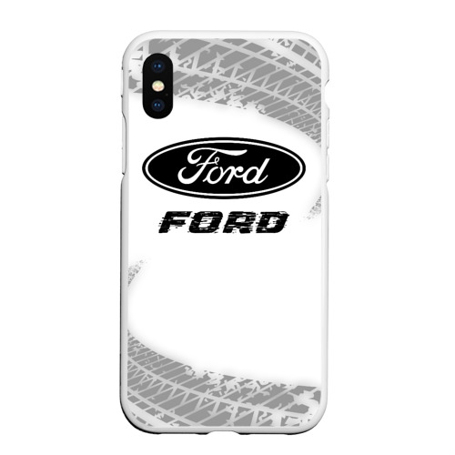 Чехол для iPhone XS Max матовый Ford Speed на светлом фоне со следами шин