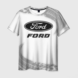 Мужская футболка 3D Ford Speed на светлом фоне со следами шин