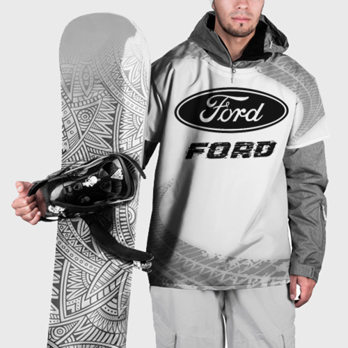 Накидка на куртку 3D Ford Speed на светлом фоне со следами шин, цвет 3D печать