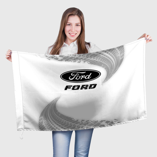 Флаг 3D Ford Speed на светлом фоне со следами шин