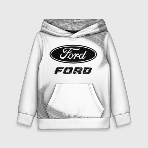 Детская толстовка 3D Ford Speed на светлом фоне со следами шин, цвет белый