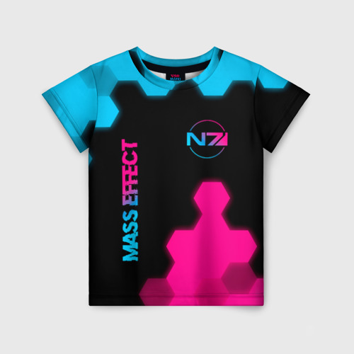 Детская футболка 3D Mass Effect - neon gradient: надпись, символ, цвет 3D печать