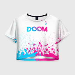 Женская футболка Crop-top 3D Doom neon gradient style: символ сверху