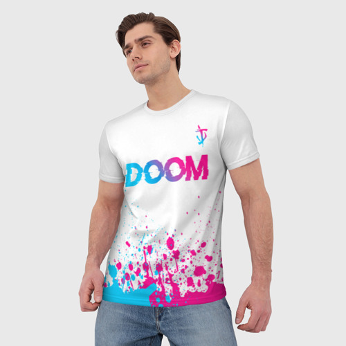 Мужская футболка 3D Doom neon gradient style: символ сверху, цвет 3D печать - фото 3