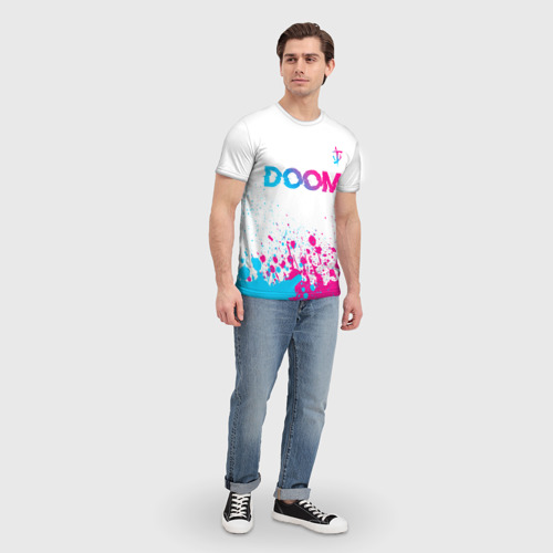 Мужская футболка 3D Doom neon gradient style: символ сверху, цвет 3D печать - фото 5