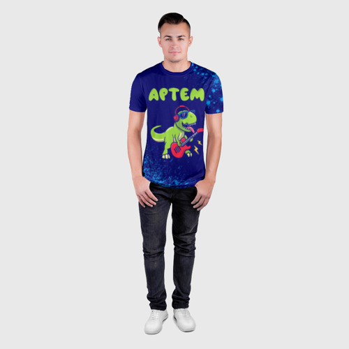 Мужская футболка 3D Slim с принтом Артем рокозавр, вид сбоку #3